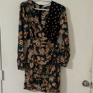 Zara Black and Brown Floral Long Sleeve Dress